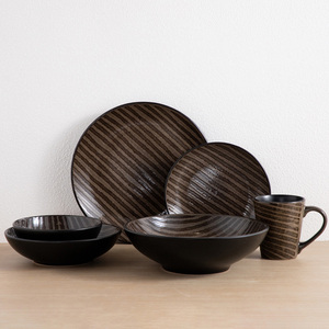 Juego de Vajilla de Gres con Rayas Diagonales y Efecto de Horno, Vajilla de Cerámica Multicolor con Exterior Negro, Logotipo Personalizado, Venta al por Mayor - Product Image 6