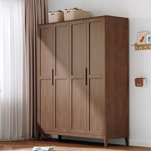 Armario de Madera Maciza Shulin, 4 Puertas con Bisagras, Moderno y Minimalista, Mueble de Almacenamiento para Dormitorio, Color Madera Natural - Product Image 2