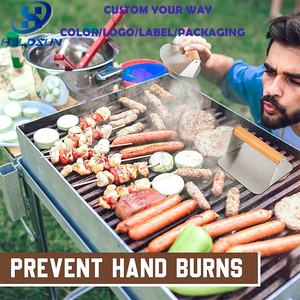 Prensa de <span class=keywords><strong>hamburguesas</strong></span> de acero inoxidable resistente de 6 pulgadas con logotipo personalizado con mango de madera de haya pintada en rojo para hacer <span class=keywords><strong>hamburguesas</strong></span> de carne - Product Image 6