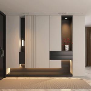 Mueble zapatero LED personalizado con puerta de cristal, cajones de cierre suave y almacenamiento de lujo para vestíbulo de villa o recibidor. - Product Image 1