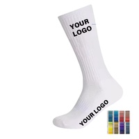 Chaussettes pour hommes en coton noir et blanc de haute qualité, tricotées, brodées, jacquard, logo personnalisé imprimé, antidérapantes, brodées