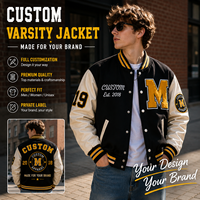 Blouson universitaire personnalisé coupe ample en laine épaisse avec manches en cuir, blocs de couleur, bordures côtelées et broderie, style Letterman, OEM
