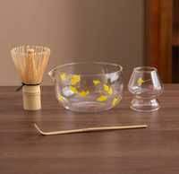 Ensemble de cérémonie du thé Matcha japonais de luxe en verre écologique durable, fouet, bol, support, boîte colorée, accessoires complets modernes
