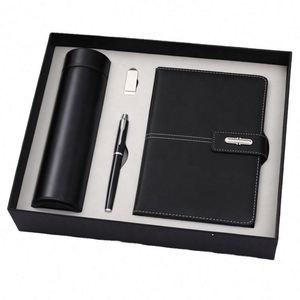 Customizable Blue Leather Notebook Corporate Gift Set A5 Diary Wholesale Promotional Luxury Business Pen USB Drive <b>Note</b> <b>Book</b> Set - Product Image 2