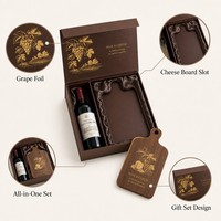 Caja de Regalo Personalizada para Vino y Queso, Caja Rígida de Madera Cálida con Papel Dorado para Botella de Vino y Tabla de Quesos