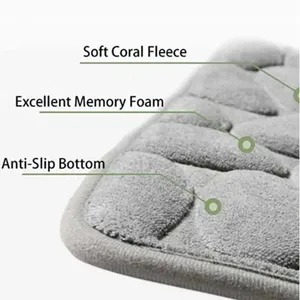 พรมเช็ดเท้าไมโครไฟเบอร์ลายก้อนหินแบบนูน ขายส่ง ลายเรียบ กันลื่น พร้อมเมมโมรี่โฟม สำหรับห้องน้ำ - Product Image 3