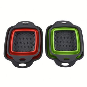 Passoire pliable avec passoires pliables de forme ronde et carrée pour la cuisine avec poignées - Product Image 4