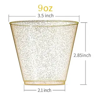 9 Oz şeffaf plastik bardak eski moda Tumblers, altın Glitter bardaklar tek kullanımlık düğün bardaklar parti bardakları