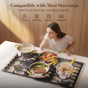 Juego de Utensilios de Cocina de Acero Inoxidable de 26 Piezas con Tapas de Vidrio, Asas de Acero Inoxidable, Sin Recubrimiento, Compatible con Inducción de Gas, Lavavajillas y Horno - Product Image 6
