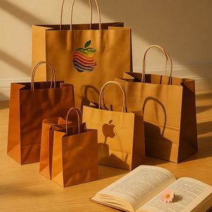 Eco-Friendly Brown Kraft Paper Bags for Food Takeaway with Custom Logo Pizza Coffee <b>Snacks</b> Bakery-Twisted Handles - Product Image 3
