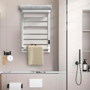 Sèche-serviettes mural chauffant blanc, design élégant en fibre de carbone, pour hôtel, 1 barre, surface chromée, garantie 5 ans et plus - Product Image 5