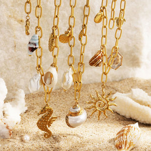 Collares de Moda Hawaiana de Verano, Joyería de Acero Inoxidable 316L, Collar de Conchas Marinas Chapado en Oro de 14k y 18k para Mujer - Product Image 3