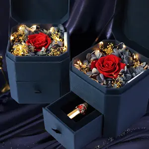 Caja del Tesoro de perlas de flores eternas, caja de papel de joyería de lujo personalizada, caja de joyería de embalaje, cajón, estilo deslizante