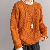 Pull en tricot à col rond de couleur unie pour femme, anti-rides, coupe ample, manches longues, pull d'hiver