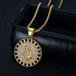 Hip Hop Iced Out CZ Prayer Hand Religious Waterproof Non Tarnish Stainless Steel Fashion Jewelry <b>Pendant</b> Necklaces <b>Men</b> Wholesale - Product Image 2