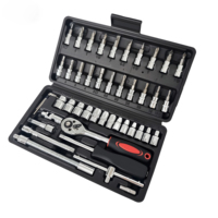 Ensemble d'outils à main en acier au carbone de 46 pièces, kit d'outils de réparation automobile, étui rigide, clé à douille mécanique OEM, tournevis à cliquet, multicolore