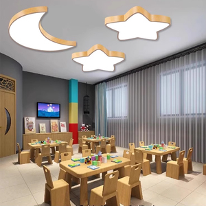 Lustres en bois à hauteur réglable, modèles nuages et lune, luminaires suspendus pour les établissements d'enseignement préscolaire - Product Image 2