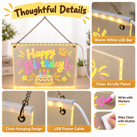 Tableau d'écriture LED suspendu personnalisé en acrylique avec chaîne, lumière USB blanc chaud, panneau à messages effaçable, décoration personnalisée