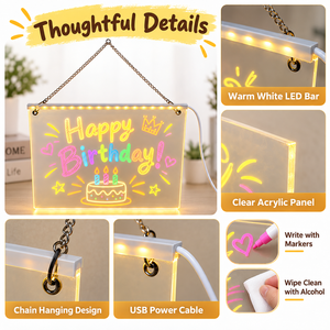 Bảng viết acrylic LED treo tường tùy chỉnh với đèn USB ánh sáng trắng ấm, có thể xóa, trang trí cá nhân hóa - Product Image 5