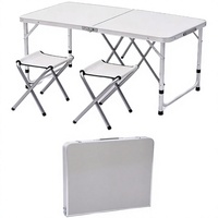 Table de pique-nique pliable en alliage d'aluminium avec logo personnalisé, ensemble 1 table 2 chaises, pliable en deux, portable