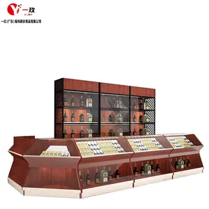 Brown classic wine and tobacco combination display cabinet showcase used in supermarket or convenience store