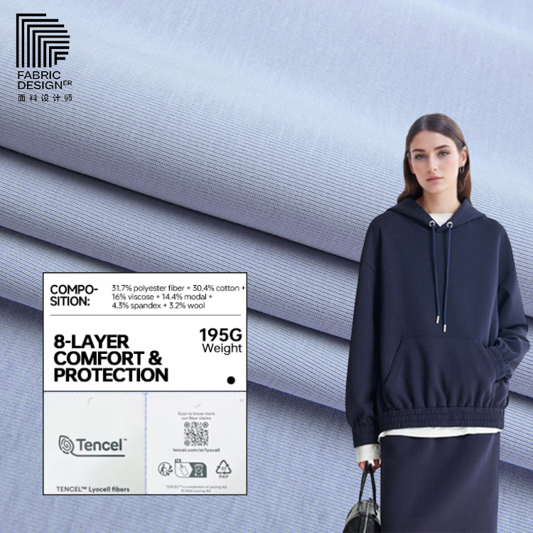 Oeko-Tex 100 40S Double-Sided Knitted Wool Fabric Thick Warm Material for Activewear Girls & Boys Soft Modal Blend