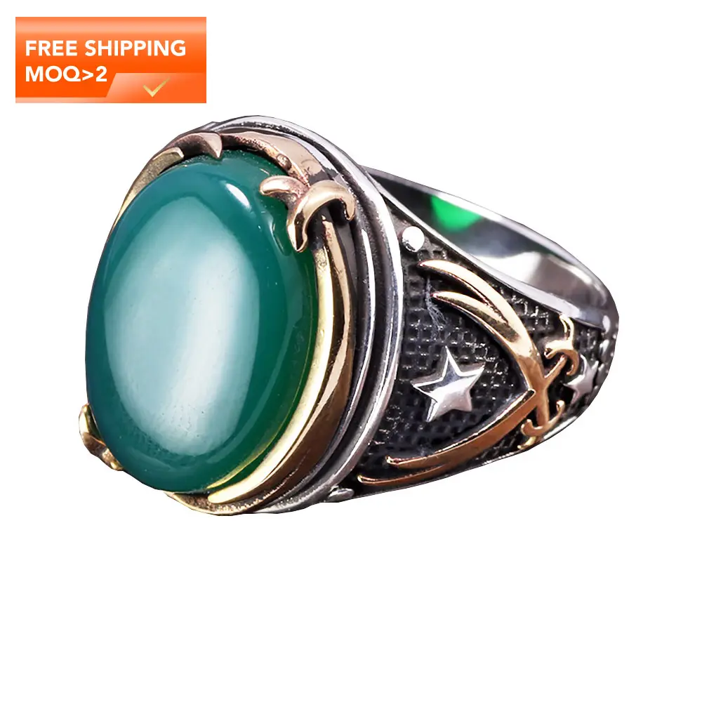 Cheap Turkish Jewelry Man Rings From Silver Red Green Agate Tiger Eye Stone Ring