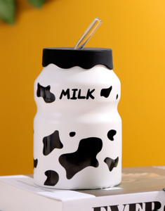 Tazas de Cerámica para Chocolate Caliente con Diseño de Vaca, Tazas Bonitas para Café, Tazas Personalizadas con Logotipo, Tazas para Té con Leche con Tapas de Cúpula y Pajitas - Product Image 4