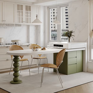 Ensemble table et banc îlot réglable de luxe Rising Light pour usage domestique avec une table îlot rond incurvé et un dessus de table en <span class=keywords><strong>quartz</strong></span> - Product Image 2