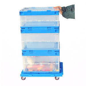 Transparent Stackable <b>Storage</b> <b>Box</b> Multi-functional <b>Folding</b> Organizer Bin with Wheels and Double Side Doors - Product Image 2