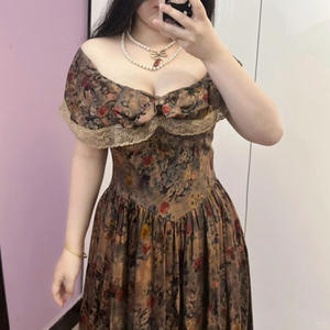 NOVEDAD DE VERANO 2025, vestido Maxi Floral con pintura al óleo Retro de talla grande para mujer, vestido de vacaciones suave adelgazante ceñido a la cintura - Product Image 1