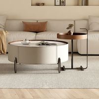 Table basse ronde en cuir et acier, style moderne créatif et antique, pour salon de luxe, couleur crème, haute qualité