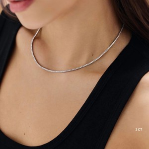 สร้อยคอเทนนิสเพชรทรงกลมเจียระไนแบบบริลเลียนท์ 3 กะรัต แบบสั่งทำพิเศษ เครื่องประดับเพชร CVD ทองแท้ 9k 10k สร้อยคอเพชรเพาะเลี้ยงในห้องปฏิบัติการ - Product Image 4