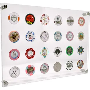 Clear Acrylic Poker Chip Display Holder for 24 Chips Coin Wall Mounted Storage Case Hardware Included for Living Room Study Room