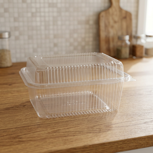 Boîte à charnière en PET recyclé éco-responsable transparente comme du cristal, capacité 2250 ML / 76 OZ, conteneur de boulangerie personnalisable, vente en gros - Product Image 2