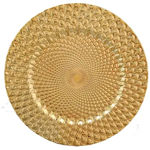 Luxe Bruiloftsfeest Decoratie Catering Plastic 13 Inch Gouden Tafel Decor Diner Oplader Plaat Rond Onder Platen