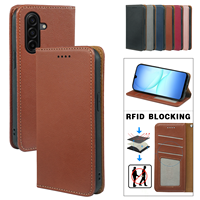 Étui de téléphone en cuir RFID classique pour Samsung Galaxy S24 Ultra S26 Plus S25 Edge A17 A07 A06 A25, couleur unie, couverture en PU