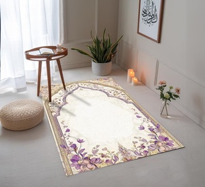斋月优雅紫白色伊斯兰礼拜地毯斋月伊斯兰天鹅绒礼帽礼服斋月礼品斋月卡里姆花卉祈祷垫 - Product Image 2