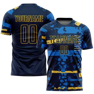 Ensemble de maillots de football à sublimation personnalisée Navy-Gold Kits de football Fabrication OEM Maillots d'uniformes de football personnalisés Vêtements de sport