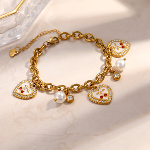 สร้อยข้อมือรูปหัวใจชุบทอง 18k ประดับเพชรและลายดอกซากุระสำหรับสวมใส่ทุกวัน - Product Image 2