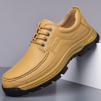 Zapatillas Moc-Toe para Hombre Listas para Enviar, de Cuero Granulado, con Plataforma Plana y Suela Resistente, Venta al Por Mayor, MOQ Bajo, Entrega Rápida