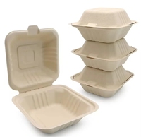 Boîte à emporter carrée compostable de 6x6 pouces, boîte à emporter jetable blanche, emballage écologique pour la restauration