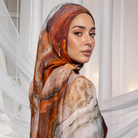 Foulard Hijab en Polyester à Imprimé Numérique Marbre Aquarelle, Châle Ethnique pour Femme, Mode Pudique, pour Usage Quotidien, Personnalisable