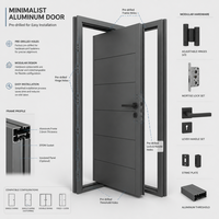 Porte simple en aluminium à cadre noir minimaliste de qualité supérieure pour balcon de villa, taille standard, haute précision, prix bas, livraison rapide