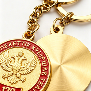 Custom 120th Anniversary Zinc Alloy Hard Enamel UV Printing Gold Plated Double-Headed Eagle Commemorative Keychain <b>Brushed</b> <b>Back</b> - Product Image 2