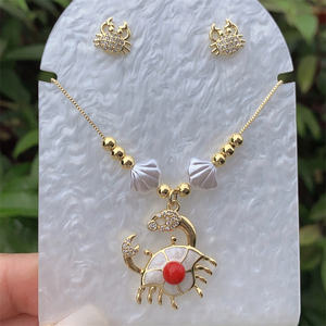 Wholesale <strong>Jewelry</strong> Vintage Style Classic Style Flower <strong>Crab</strong> Shell Copper Zircon 18K Gold Plated Box Chain <strong>Jewelry</strong> Set - Product Image 4