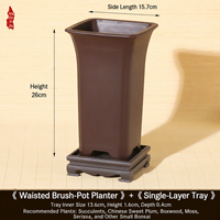 Pot Bunga Resin Persegi 15.7cm dengan Banyak Lubang Drainase Ramah Lingkungan Gaya Cina Sederhana untuk Penggunaan di Meja Taman dengan Anggrek Bonsai.