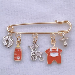 Pin Conmemorativo de <span class=keywords><strong>Moda</strong></span> para el Día de la Madre, con Temática de Cochecito de Bebé, Biberón, Ropa, Chupón y Pie, para Niños, Aleación Principal - Product Image 4
