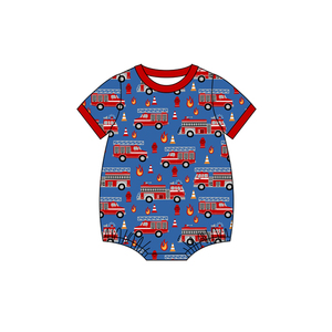 Tenues décontractées pour bébé garçon : Short imprimé camion de pompiers 95% coton, style boutique personnalisé, pour chemise et barboteuse, collection printemps-automne - Product Image 4