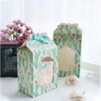 Boîte cadeau personnalisée avec impression de logo, motif cactus, poignée en forme de gable, pour bonbons, biscuits, emballage de cadeaux de mariage ou de fête